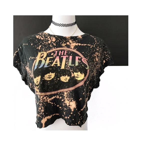 Tops - the beatles • cropped bleach graphic tee